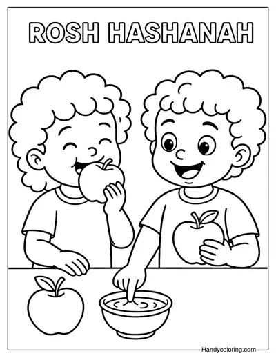 Children Eating Apples Coloring Page