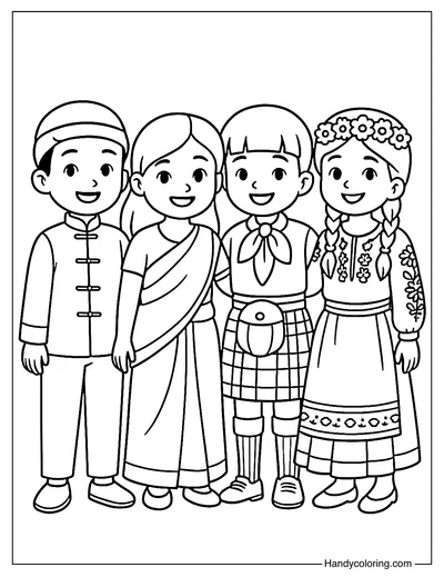 Children from Around the World Coloring Page