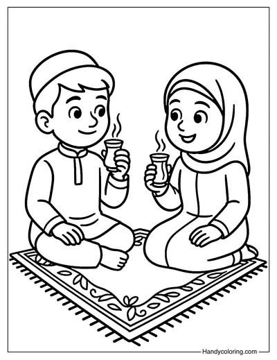 Children Having Persian Tea Coloring Page