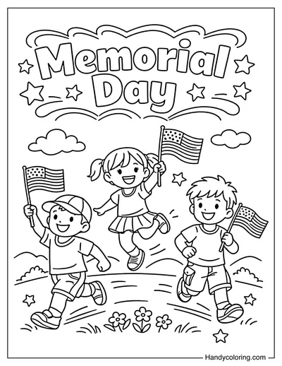 Children Holding American Flags
