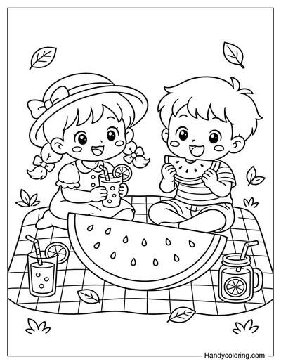 Children Picnic with Giant Watermelon