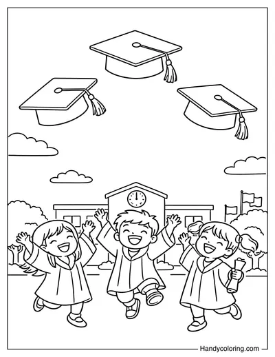 Children Tossing Graduation Caps