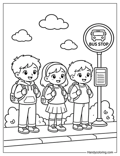 Children Waiting at Bus Stop