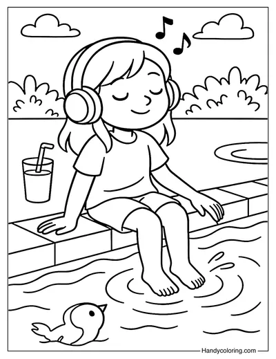 Chillin' Pool Tunes Coloring Page