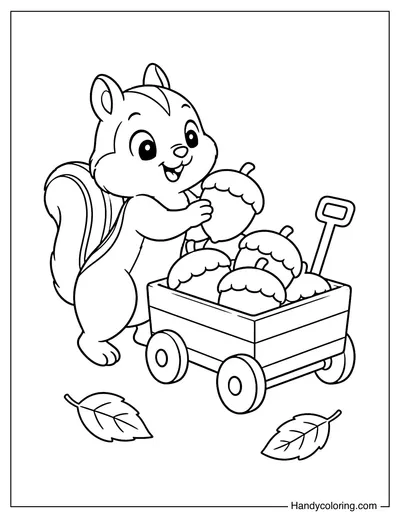 Chipmunk Filling a Tiny Acorn Cart