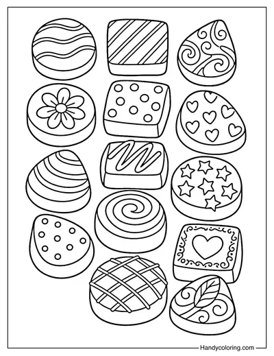 Chocolate Candy Assortment Coloring Page