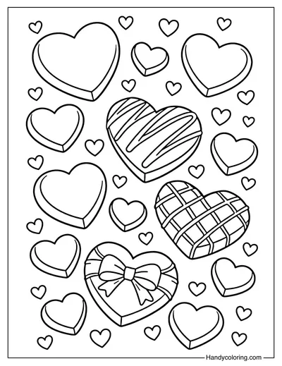 Chocolate Heart Collection Coloring Page