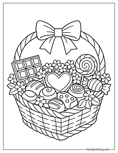 Chocolate Love Basket Coloring Page