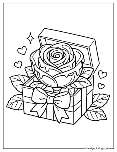 Chocolate Rose Gift Coloring Page