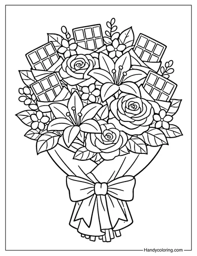 Chocolate Valentine Bouquet Coloring Page