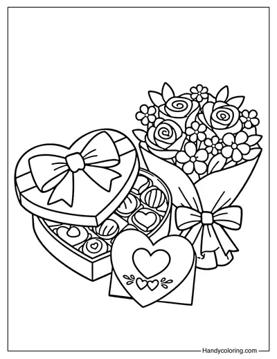 Chocolate Valentine Gift Set Coloring Page