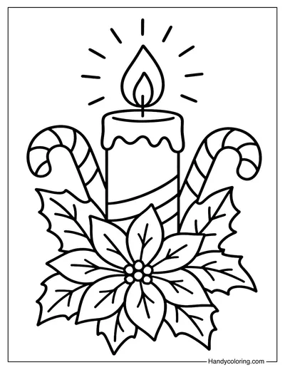 Christmas Candle with Candy Canes Coloring Page