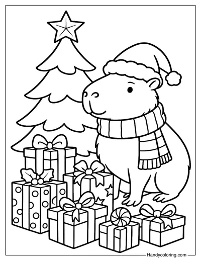 Christmas Capybara Coloring Page