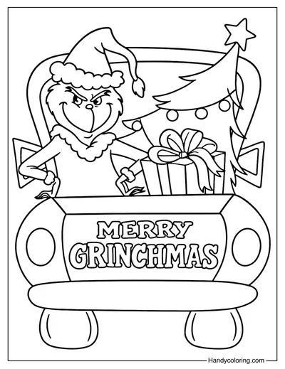 Christmas Car Coloring Page Grinch
