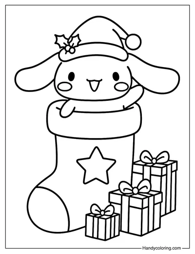 Christmas Cinamoroll in a Stocking Coloring Page