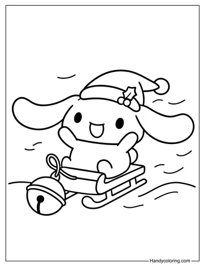 Christmas Cinamoroll Riding a Sleigh Coloring Page