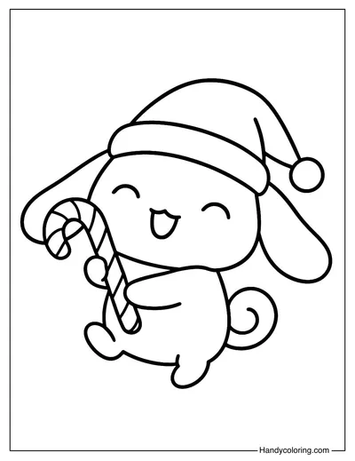 Christmas Cinamoroll with Santa Hat Coloring Page