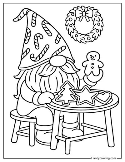 Christmas Cookies Gnome Coloring Page