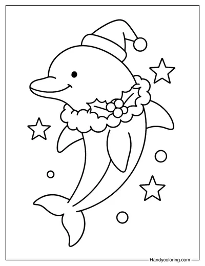 Christmas Dolphin Coloring Page