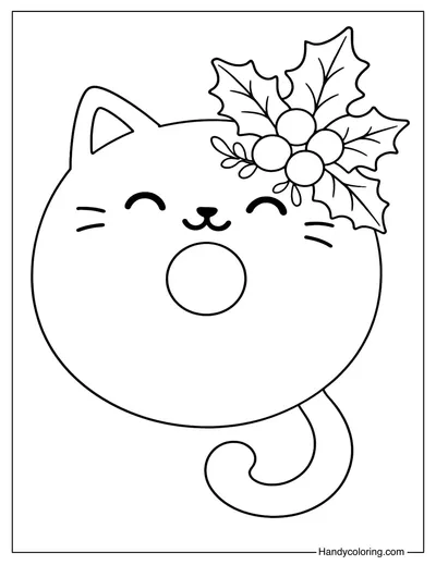 Christmas Donut Cat Coloring Page