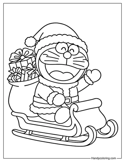 Christmas Doraemon Santa Coloring Page