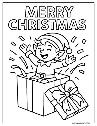 Christmas Elf on Gift Box Coloring Page