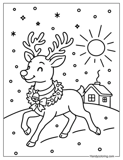 Christmas Eve Reindeer Coloring Page