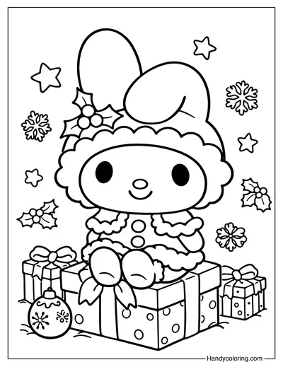 Christmas Gift My Melody Coloring Page