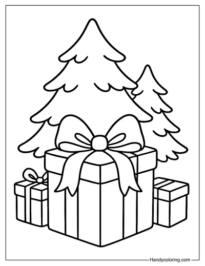 Christmas Gift Under the Tree Coloring Page