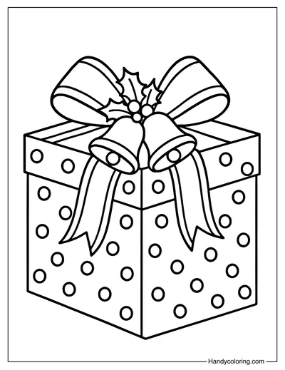 Christmas Gift with Bells Ribbon Coloring Page