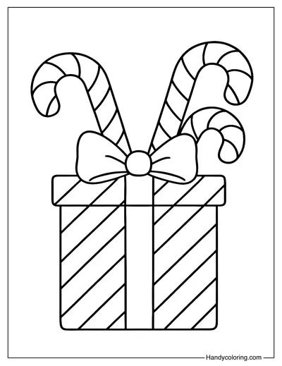 Christmas Gift with Candy Canes Coloring Page