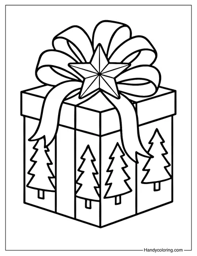 Christmas Gift With Star Bow Coloring Page
