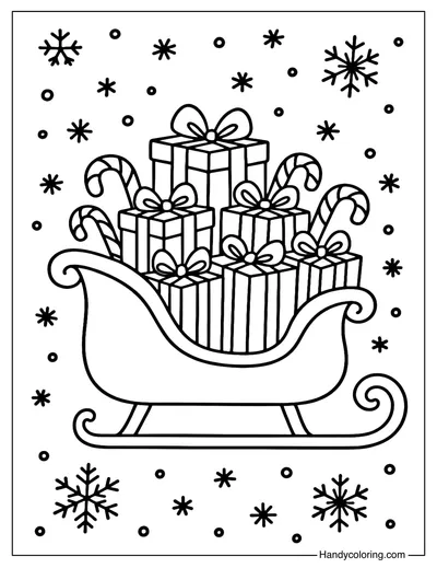 Christmas Gifts Sleigh Coloring Page