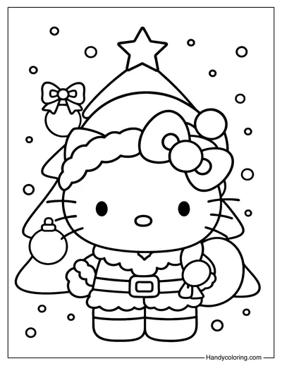 Christmas Hello Kitty Coloring Page