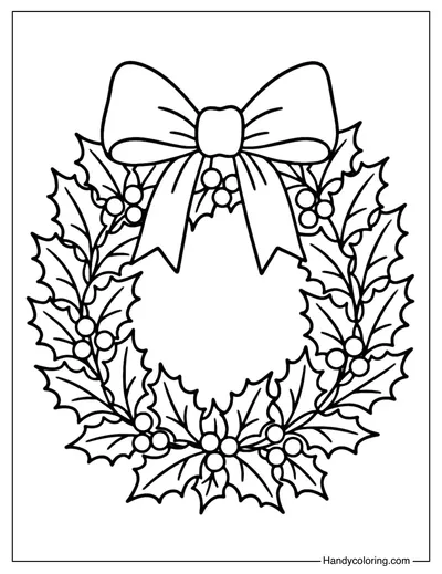 Christmas Holly Wreath Coloring Page