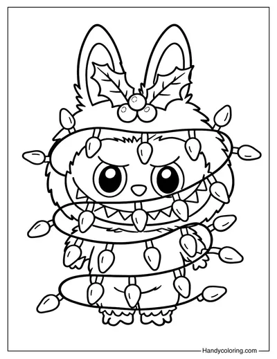 Christmas Lights Labubu Coloring Page