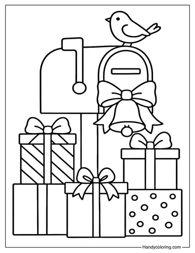 Christmas Mailbox and Presents Coloring Page