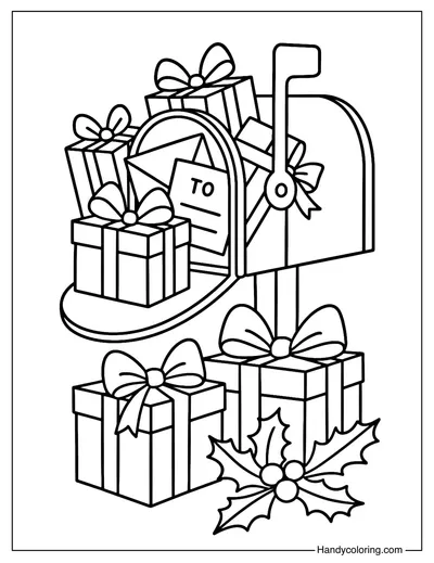 Christmas Mailbox with Gifts Coloring Page