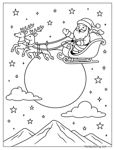 Christmas Night Moon Coloring Page