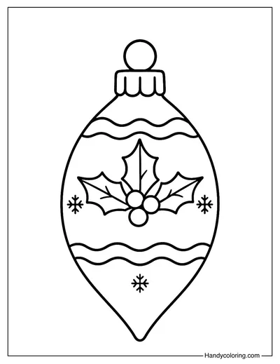 Christmas Ornament with Holly Leaves Coloring Page