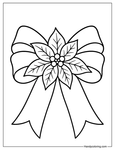 Christmas Poinsettia Bow Coloring Page