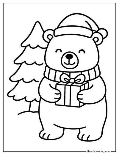 Christmas Polar Bear Coloring Page