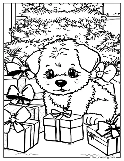 Christmas Puppy with Gifts Coloring Free