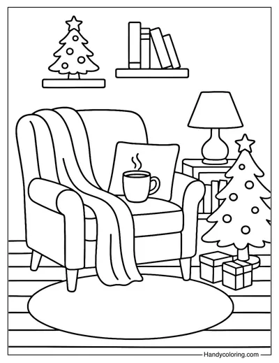 Christmas Reading Corner Coloring Page