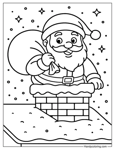Christmas Santa in Chimney Coloring Page