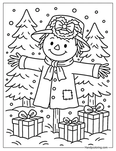 Christmas Scarecrow Coloring Page