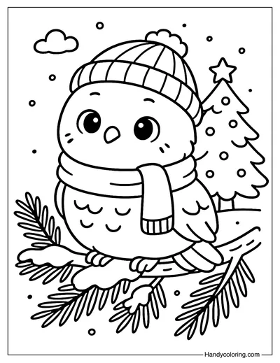 Christmas Snowy Owl Coloring Page
