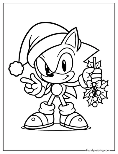 Christmas Sonic with Mistletoe Coloring Page