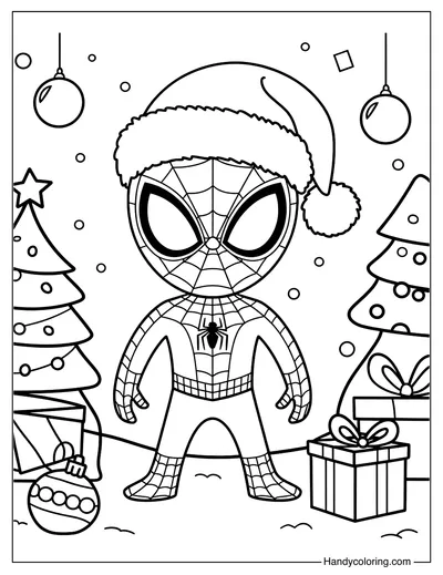 Christmas Spiderman Coloring Page