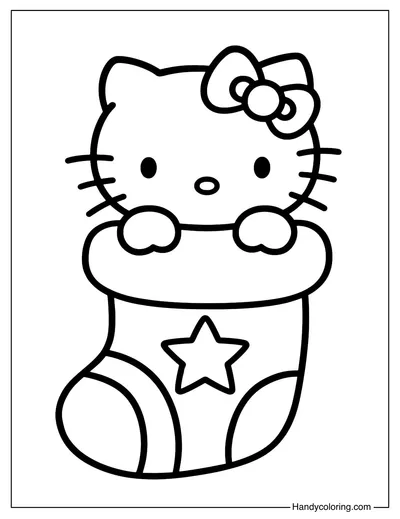Christmas Stocking Hello Kitty Coloring Page